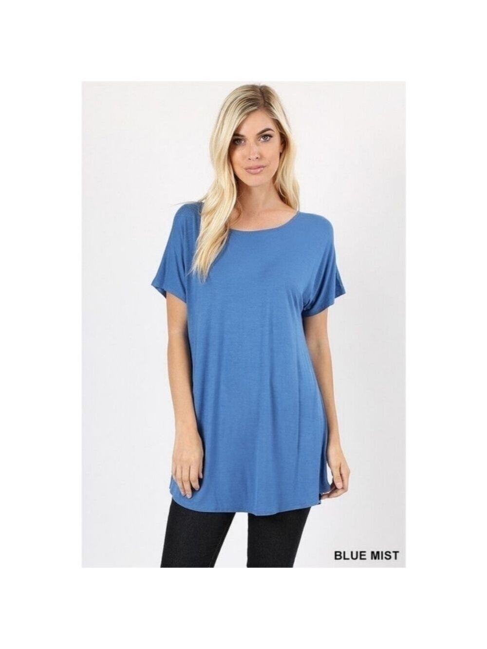 ZENANA Short Sleeve Blue Mist Tunic Top Size Small NWT - Picture 2 of 3
